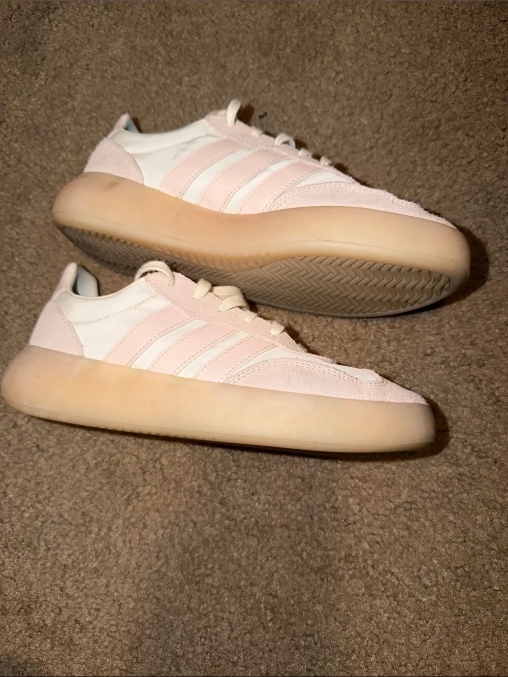 adidas Women's Pale Pink and White Suede-Trim Sneakers